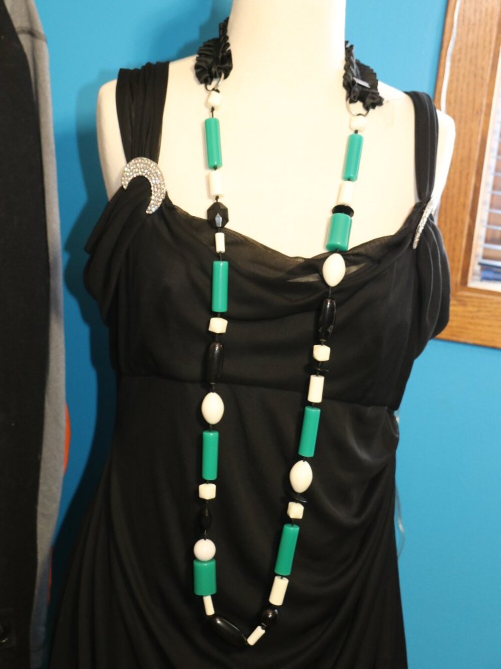 Designer Justin Giunta Subversive Massive Statement Long Green Black Necklace